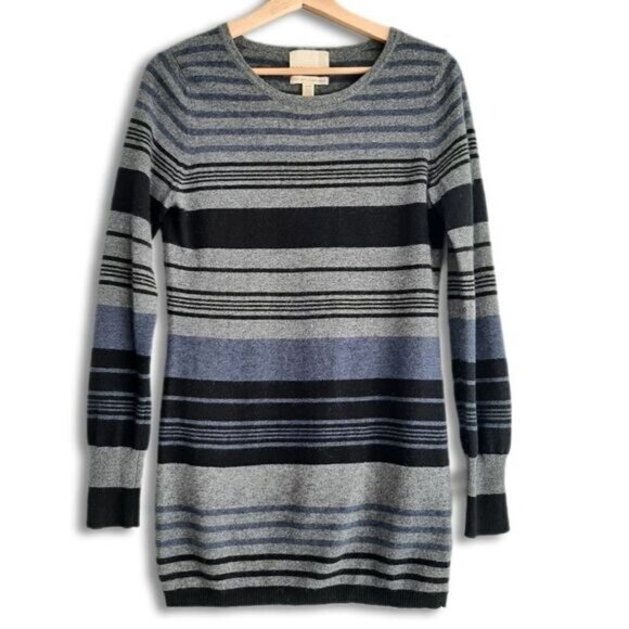 CYNTHIA ROWLEY / 100% Cashmere Crewneck Sweater Tunic Stripe Sz M - Picture 1 of 8